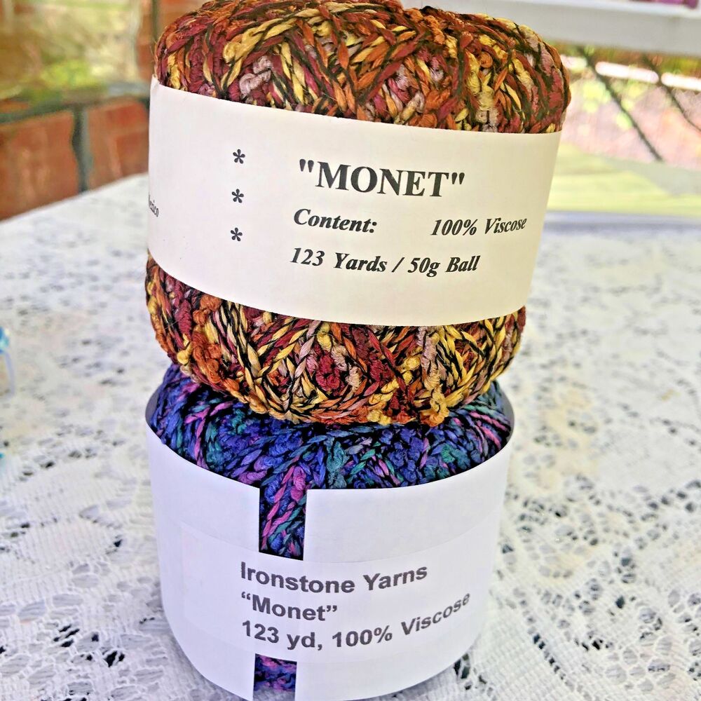 Lot of 2 Ironstone Monet Yarn Crochet Craft Knit , tan/yel, blue/purp